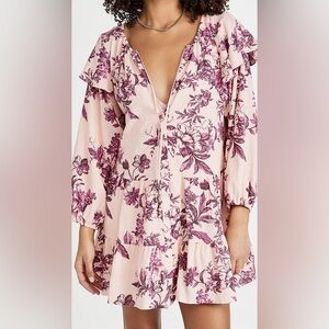 Free People Pink and Purple Floral Boho Mini Dress